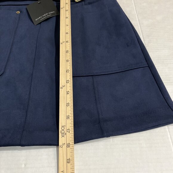 Andrew Marc New York Skirt Womens S Blue Faux Suede Mini A Line Academia Preppy‎ - Picture 3 of 6